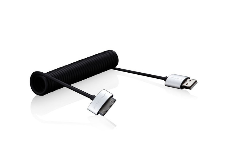 JustMobile AluCable Twist 1м 1x USB A 1x Apple Dock 30-pin Алюминиевый, Черный дата-кабель мобильных телефонов