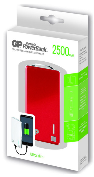 GP Batteries Portable PowerBank XPB28 Lithium Polymer (LiPo) 2500mAh Red