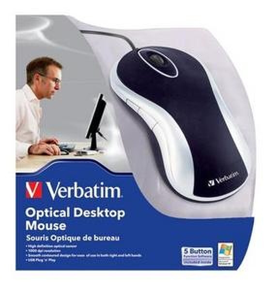 Verbatim Optical Desktop Mouse - Black USB Optisch 1000DPI Schwarz Maus