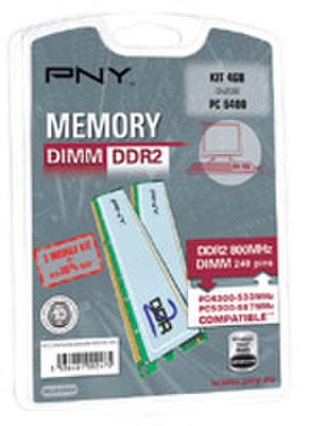 PNY Dimm DDR2 800MHz (PC6400) kit 4GB (2x2GB) 4GB DDR2 800MHz memory module