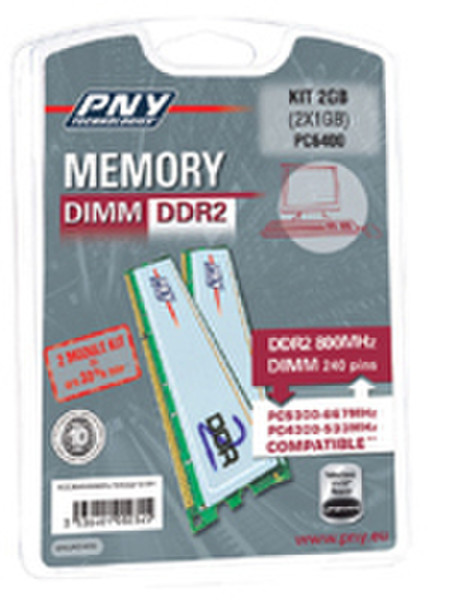 PNY Dimm DDR2 800MHz (PC6400) kit 2GB (2x1GB) 2GB DDR2 800MHz memory module