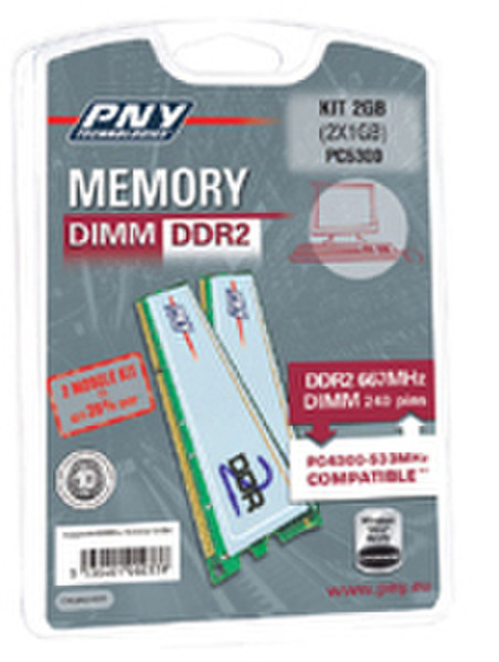 PNY Dimm DDR2 667MHz (PC5300) kit 2GB (2x1GB) 2ГБ DDR2 667МГц модуль памяти