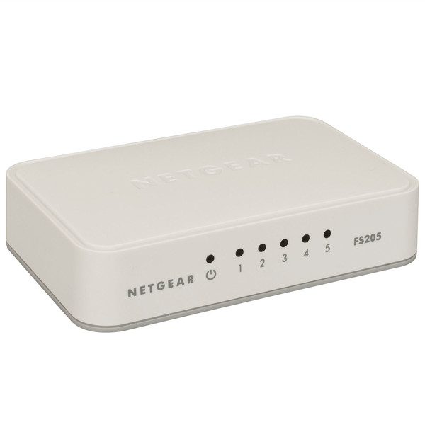 Netgear FS205 Unmanaged Fast Ethernet (10/100) Power over Ethernet (PoE) White
