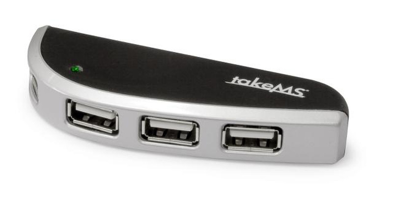 takeMS USB Hub 4-port 480Mbit/s Schwarz, Silber Schnittstellenhub