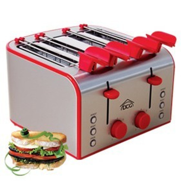 DCG Eltronic TA8650 4slice(s) 1600W Red,Stainless steel toaster
