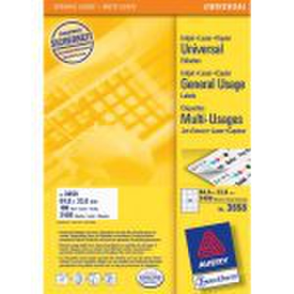 Avery Universal Labels, White 64,6x33,8mm 2400шт самоклеящийся ярлык