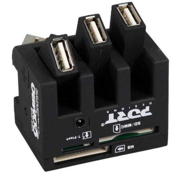 Port Designs Mini Hub USB 3 ports/Card Reader Черный устройство для чтения карт флэш-памяти