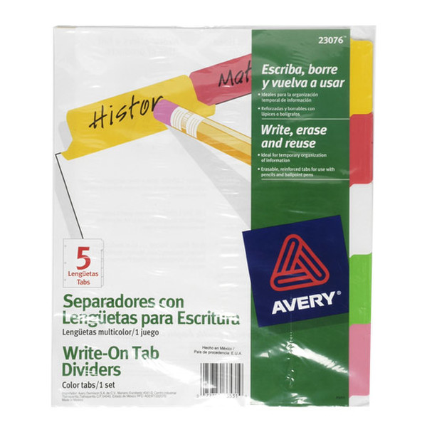 Avery 72782665319/314 Plastic Multicolour 5pc(s) divider