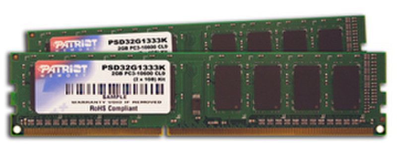 Patriot Memory DDR3 2GB (2 x 1GB) CL9 PC3-10600 (1333MHz) DIMM Kit 2ГБ DDR3 1333МГц модуль памяти