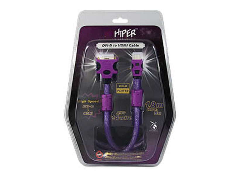 Hiper HDMI/DVI 1.8m Cable 1.8m DVI-D HDMI Violet