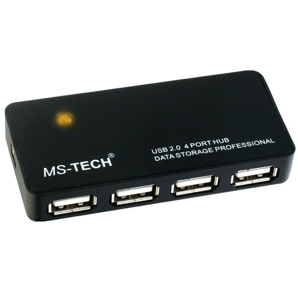 MS-Tech 4-port USB 2.0 Hub 480Мбит/с Черный хаб-разветвитель