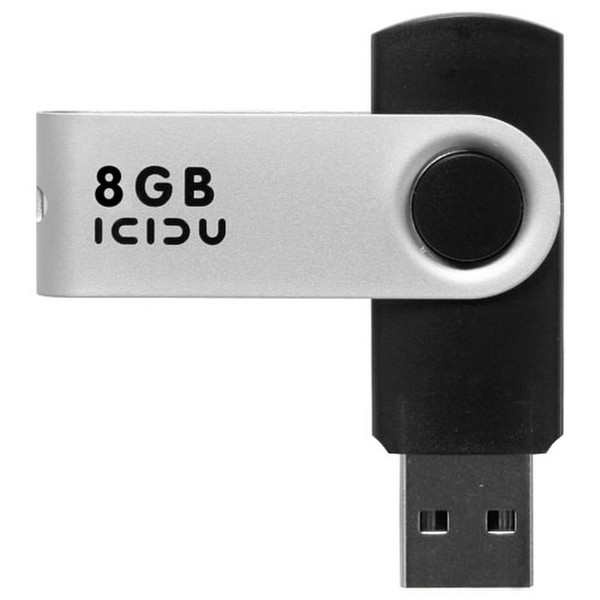 ICIDU Swivel Flash Drive 8GB 8ГБ USB 2.0 Черный, Cеребряный USB флеш накопитель