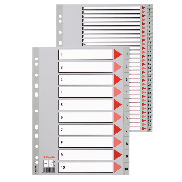 Esselte 100129 Polypropylene (PP) Grau 10Stück(e) Trennblatt