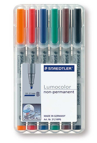 Staedtler 312 WP6 Черный, Синий, Коричневый, Зеленый, Оранжевый, Красный 1шт маркер