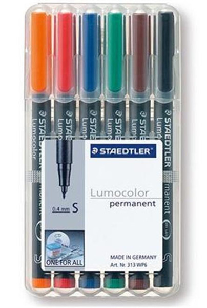 Staedtler 313 WP6 Черный, Синий, Коричневый, Зеленый, Оранжевый, Красный 6шт перманентная маркер