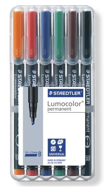 Staedtler 314 WP6 Черный, Синий, Коричневый, Зеленый, Оранжевый, Красный 1шт перманентная маркер