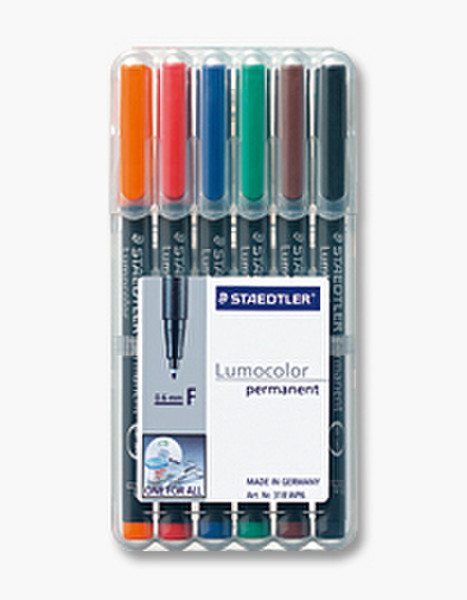 Staedtler 318 WP6 Черный, Синий, Коричневый, Зеленый, Оранжевый, Красный 6шт перманентная маркер