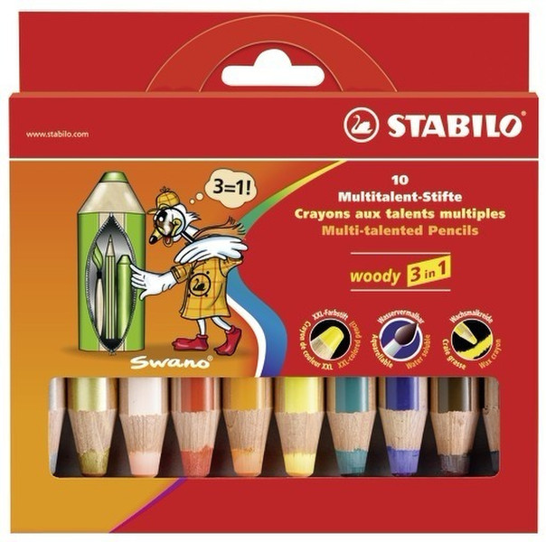 Stabilo woody 3 in 1 Мульти 10шт цветной карандаш