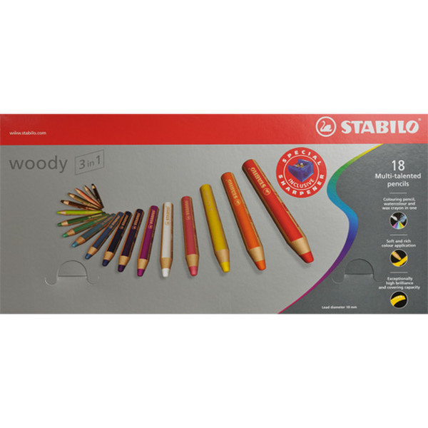 Stabilo Woody 3 in 1 18шт цветной карандаш