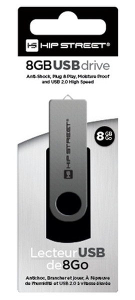 Hip Street 8GB 8ГБ USB 2.0 Type-A Черный, Cеребряный USB флеш накопитель