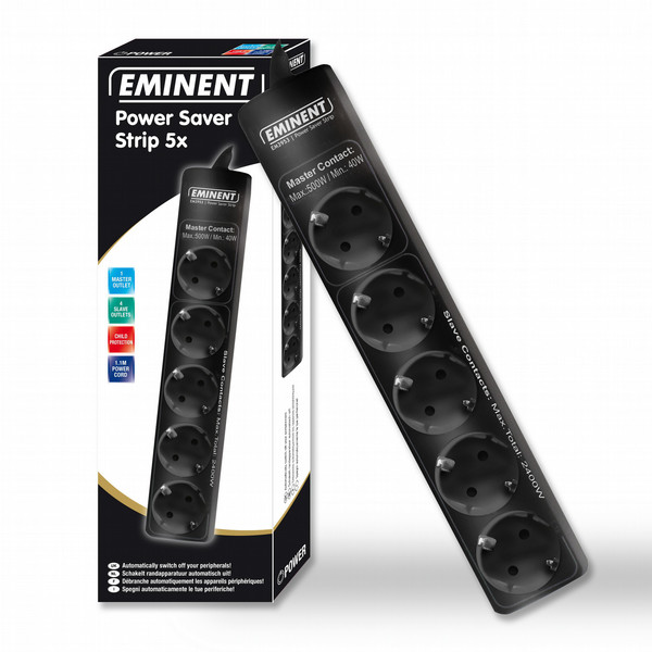 Eminent Power Saver Strip 5x 1.1m Black surge protector