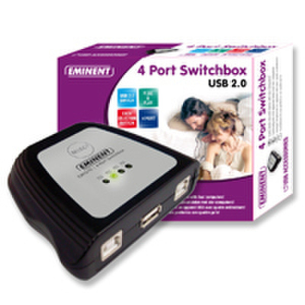 Eminent 4 Port Switchbox USB 2.0 Черный, Cеребряный хаб-разветвитель