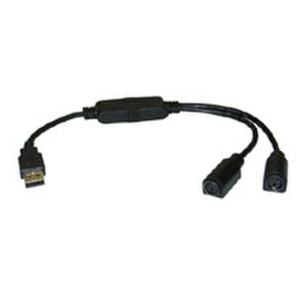 C2G Port Authority USB to PS/2 Keyboard/Mouse Adapter, Black 1ft USB A mini-DIN 6-pin Черный кабельный разъем/переходник