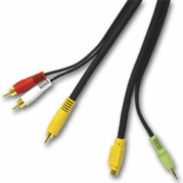 C2G Value Series S-Video + Audio to 3 RCA Type Adapter Cable 12ft 3.66m S-Video (4-pin) + 3.5mm RCA Black S-video cable