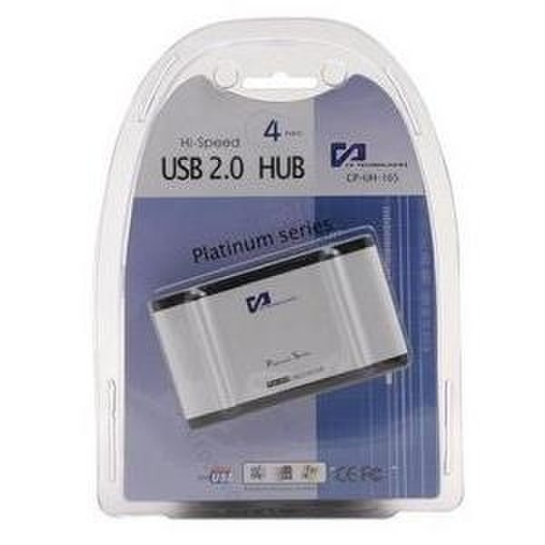 CP Technologies USB 2.0 Hi-Speed 4-port Platinum Series Hub 480Mbit/s Black,Silver interface hub