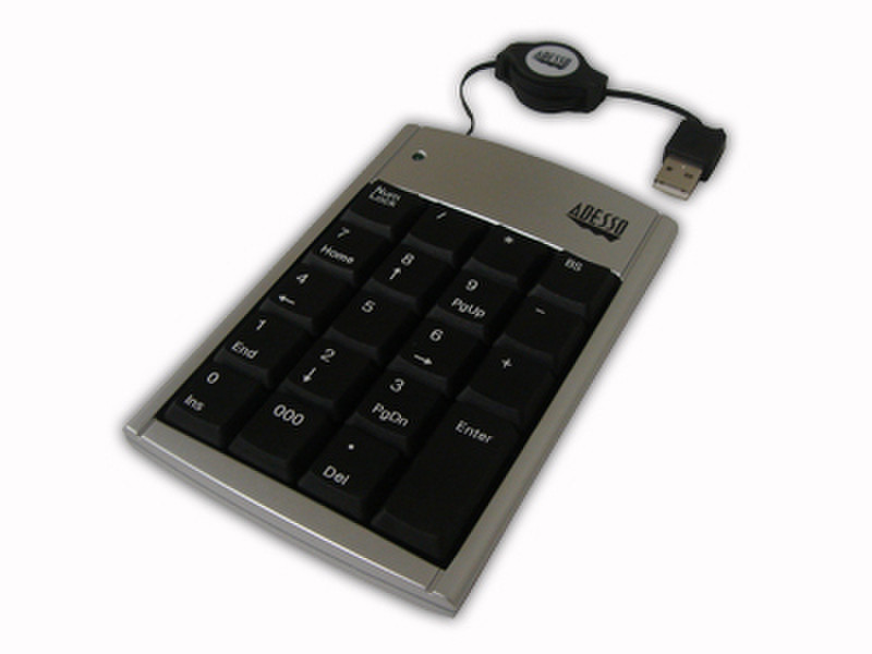 Adesso 19 Key Numeric Keypad with Retractable Cord USB Black keyboard