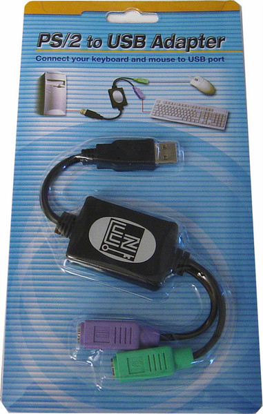 Adesso PS/2 - USB adapter 6-pin Mini Din Female USB A Male Schwarz Kabelschnittstellen-/adapter