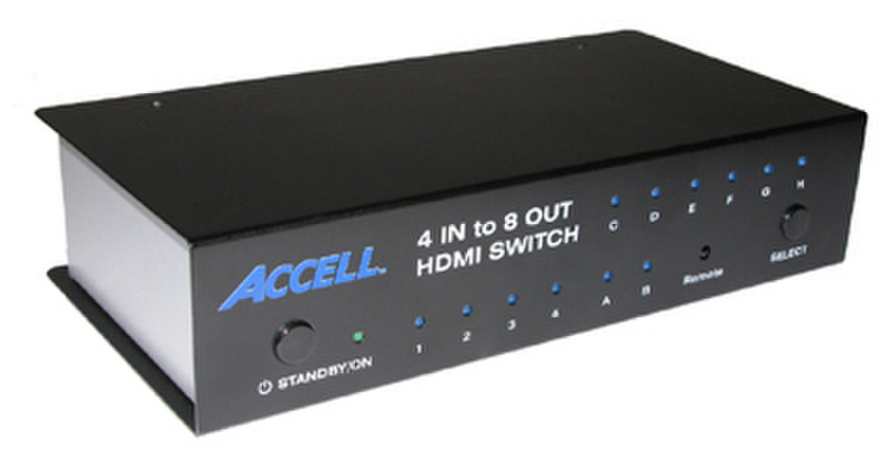 Accell UltraAV 4x8 HDMI 1.2 Audio/Video Switch and Distribution Amplifier Черный KVM переключатель