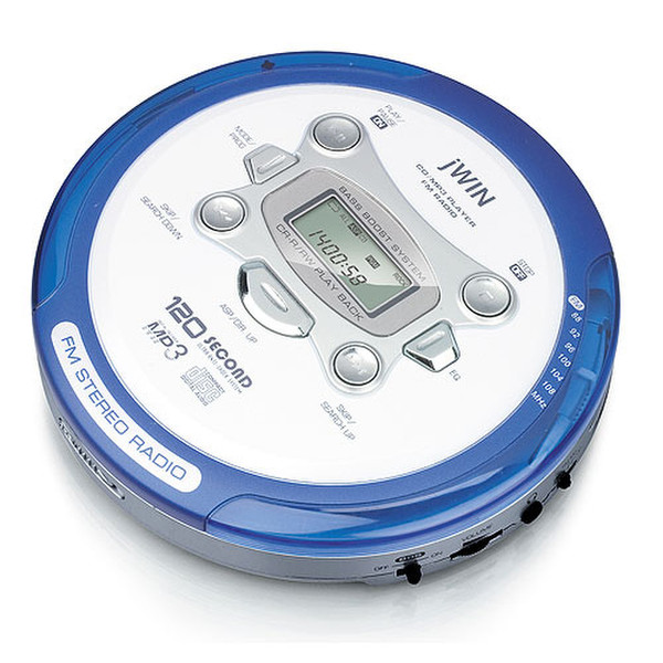 jWIN JX-CD933 CD MP3 Player - FM Tuner - LCD Personal CD player Blue