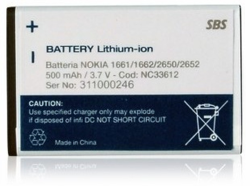 SBS NC33612 Lithium-Ion 500mAh 3.7V rechargeable battery