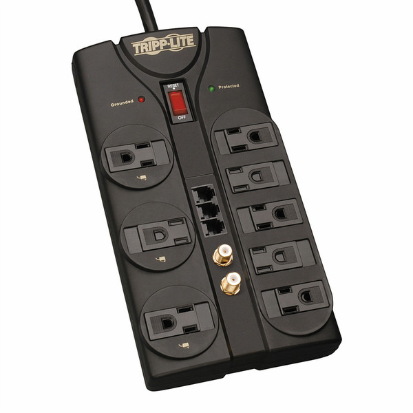 Tripp Lite Protect It! 8-Outlet Surge Protector, 8-ft. Cord, 2160 Joules, Tel/Fax/Modem/Coax Protection, RJ11