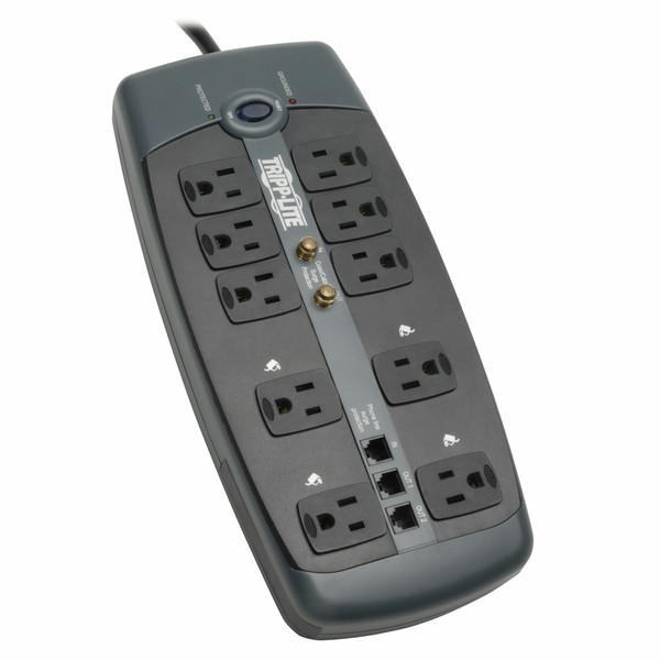 Tripp Lite Protect It! 10-Outlet Surge Protector, 8-ft. Cord, 3345 Joules, Tel/Modem/Coaxial Protection