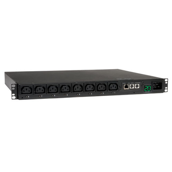 Tripp Lite 3.2-3.8kW Single-Phase Switched PDU, 200-240V Outlets (8 C13), C20 / L6-20P input, 8.5ft Cord, 1U Rack-Mount