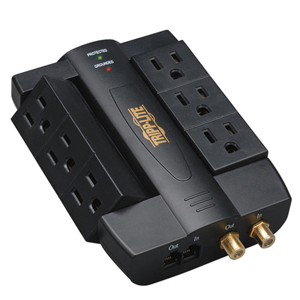 Tripp Lite Protect It! Surge Protector with 6 Swivel Outlets, Direct Plug-In, 1200 Joules, Coax/Tel/Modem Protection