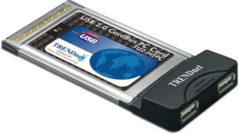 Trendnet 2-Port USB PC Card 480Мбит/с Черный, Cеребряный хаб-разветвитель
