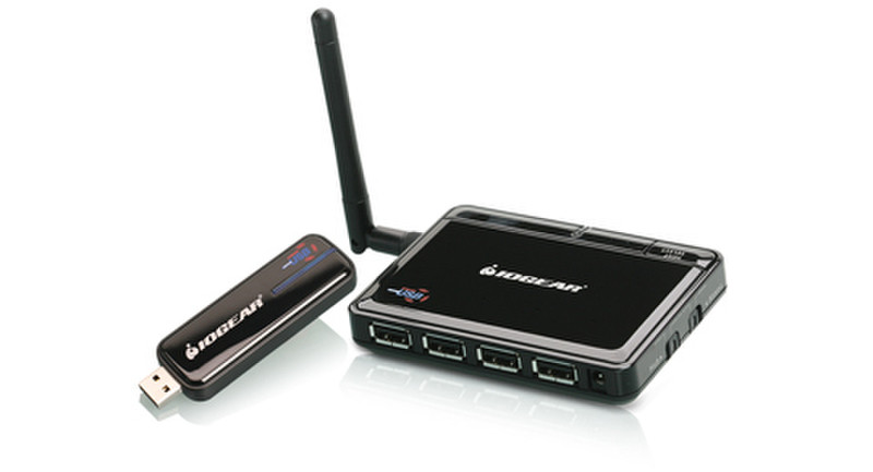 iogear Wireless USB Hub and Adapter 480Мбит/с Черный хаб-разветвитель