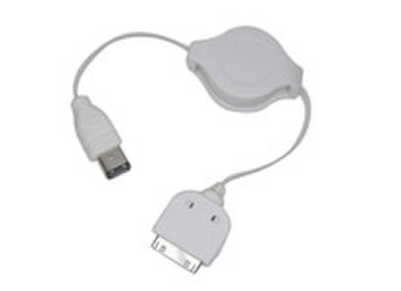 Lenmar AICF30PR, Cable, fits Apple iPod, 30 Pin, Data/Charge, Firewire Retractable Connector