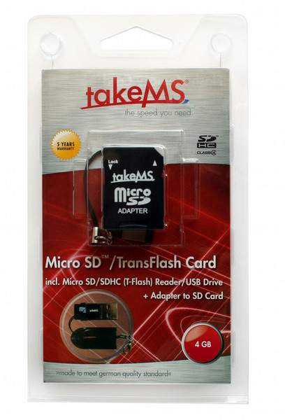takeMS 4GB MicroSDHC + 1 adapter + 1 Mobile Drive card reader black 4ГБ MicroSD карта памяти