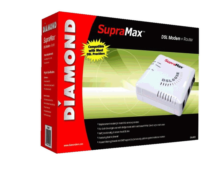 Diamond Multimedia SupraMax DSL Modem DSL602E ADSL Белый проводной маршрутизатор