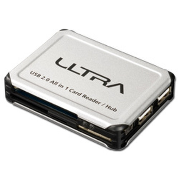 Ultra USB 2.0 Card Reader w/3-Port USB Hub 480Mbit/s Schwarz, Silber Schnittstellenhub
