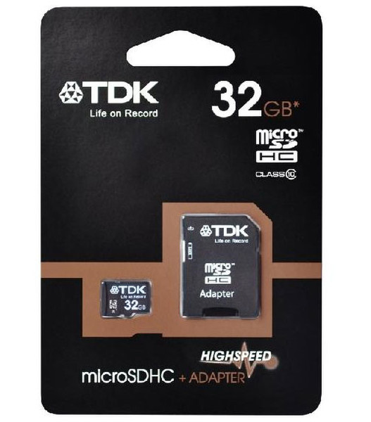 TDK micro SDHC, 32GB 32GB MicroSDHC Class 10 memory card
