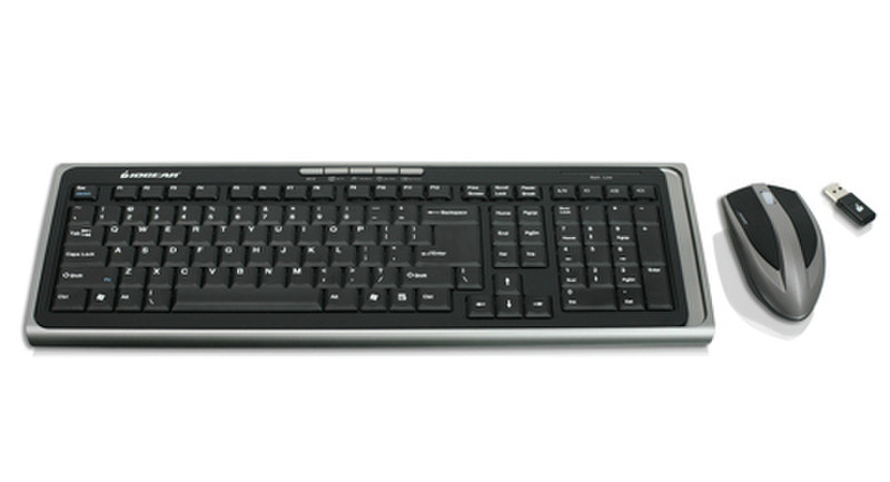 iogear Long Range Media Center Desktop US English Беспроводной RF QWERTY Черный клавиатура