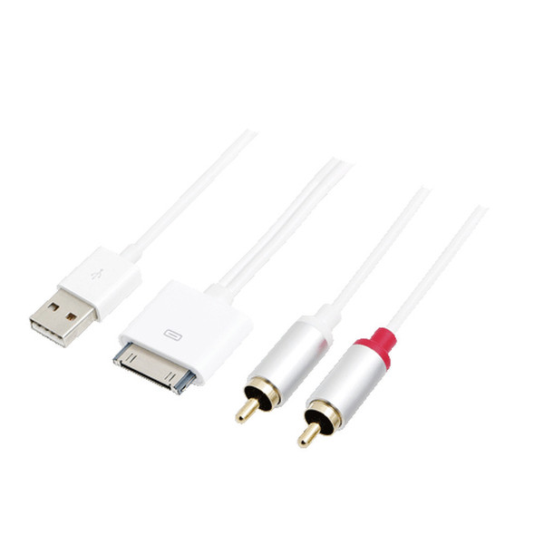 LogiLink AA0018 1.5m Apple 30-p 2 x RCA + USB White video cable adapter