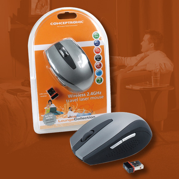 Conceptronic Wireless 2.4GHz Travel Laser Mouse RF Wireless Laser 1600DPI mice
