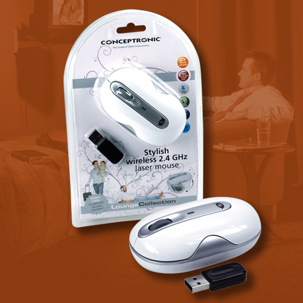Conceptronic Stylish wireless 2.4 GHz Laser Mouse Беспроводной RF Лазерный 800dpi Белый компьютерная мышь