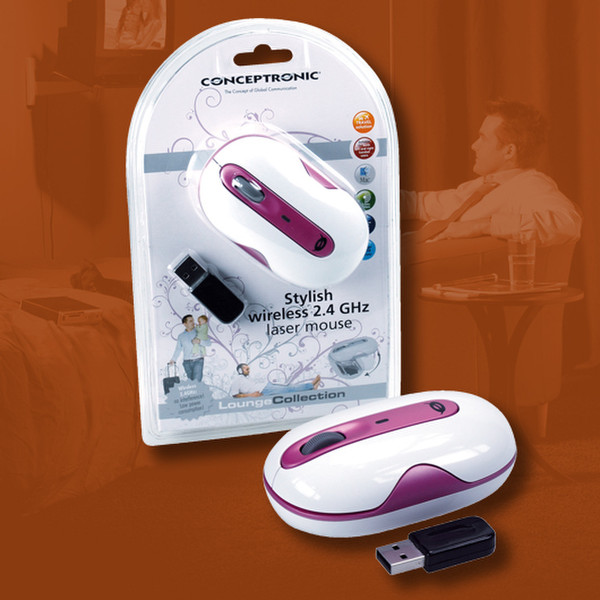 Conceptronic Stylish wireless 2.4 GHz Laser Mouse Беспроводной RF Лазерный 800dpi Розовый компьютерная мышь